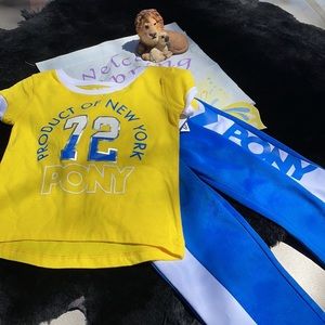 NWT PONY Yellow Short Sleeves Tee & Blue Track Pants Set 2 pc Outfit 3T